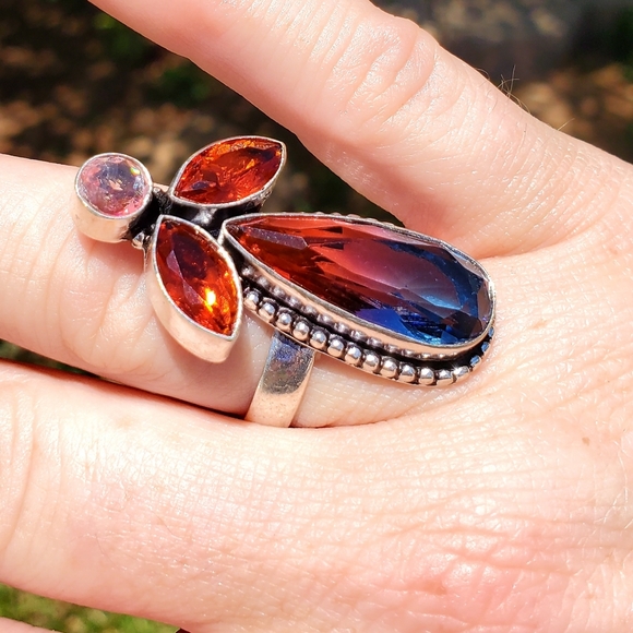 New Bi-Color Tourmaline, Garnet 925 Silver Ring. - Picture 7 of 16